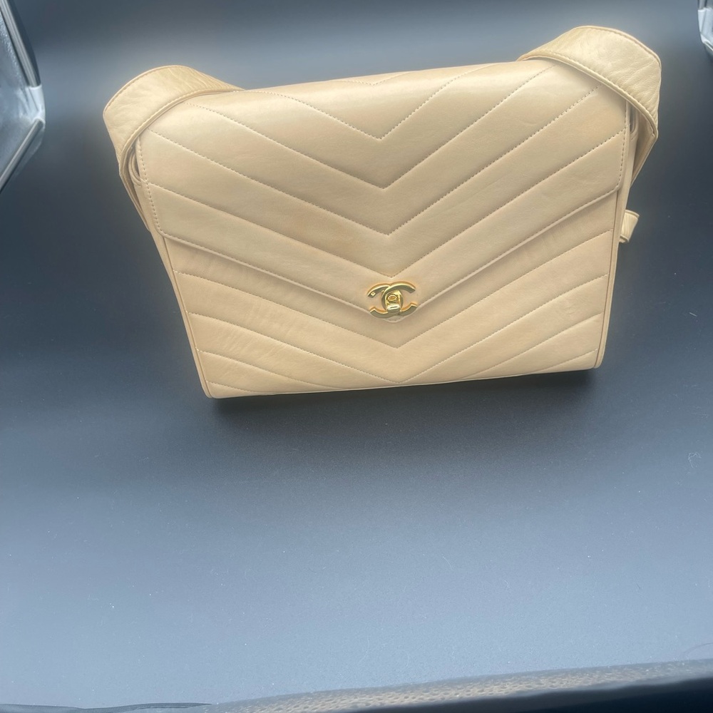 Chanel Tan Chevron Shoulder Bag
